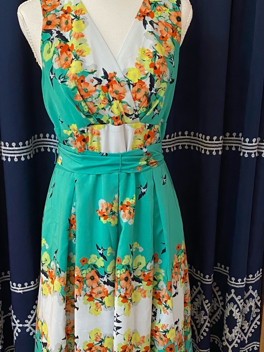Rabbit Rabbit Rabbit Teal & White Floral Midi Dress